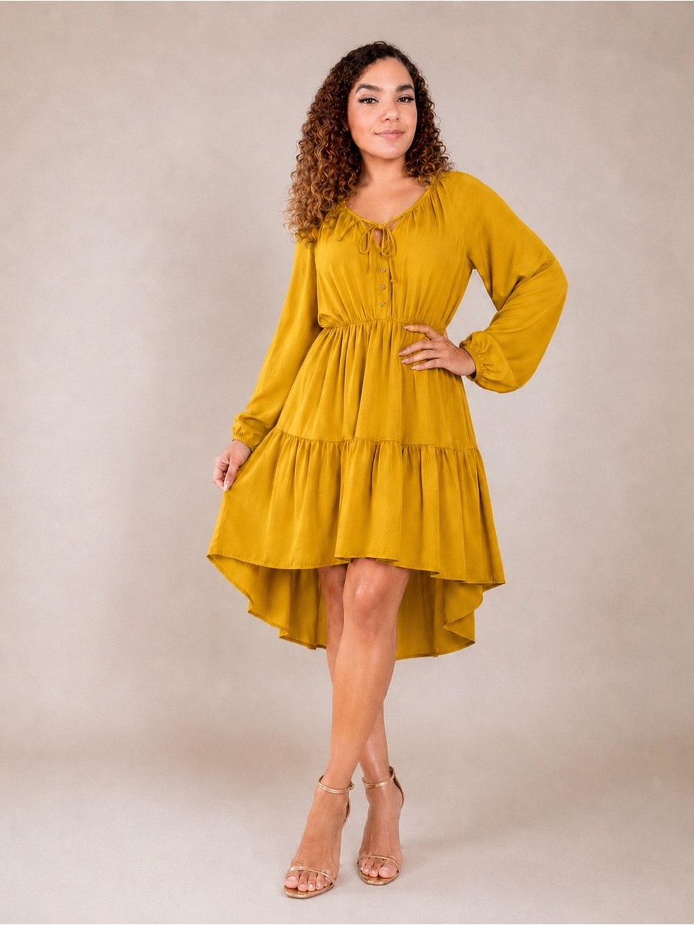 Cotton On Mustard Yellow High-Low Midi Dress